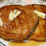 Eggless Diner Style Crispy Edge Pancakes with butter and syrup