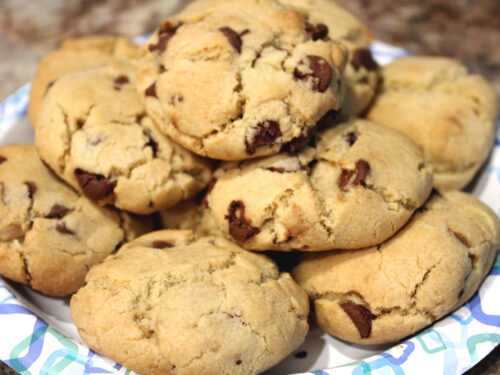Pile of Brown Butter Chocolate Chip Cookies Stacked on a Plate