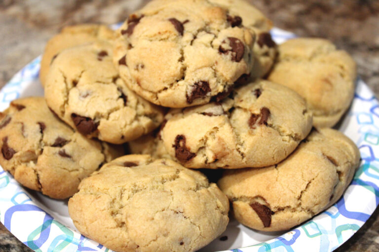 Pile of Brown Butter Chocolate Chip Cookies Stacked on a Plate