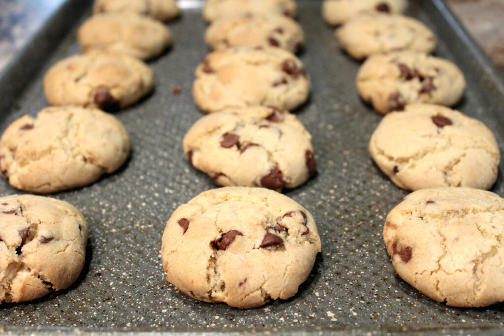 Fresh Baked Brown Butter Chocolate Chip Cookies on a tray